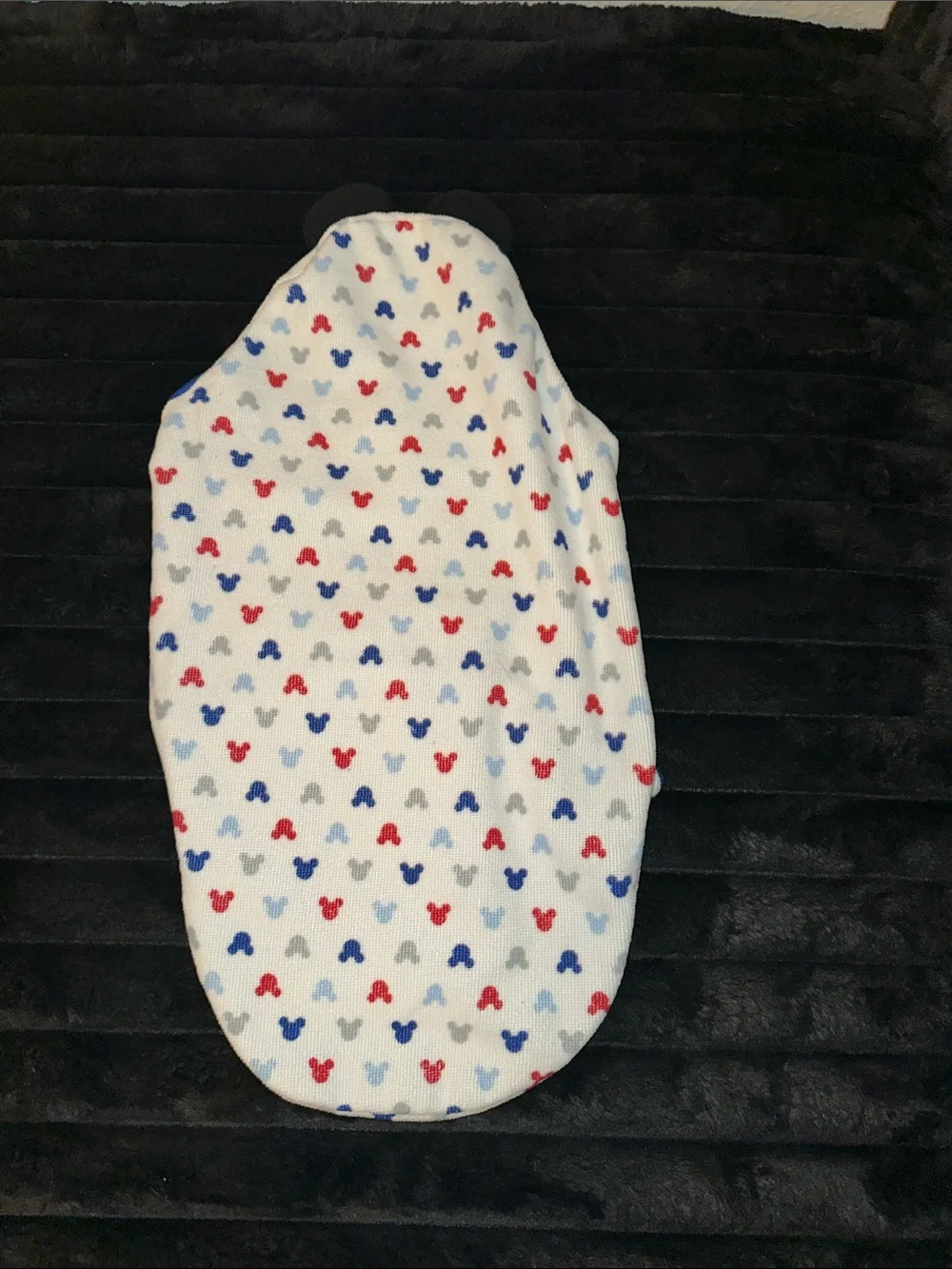 Disney White Hooded Baby Swaddle with Red & Blue Mickey Print